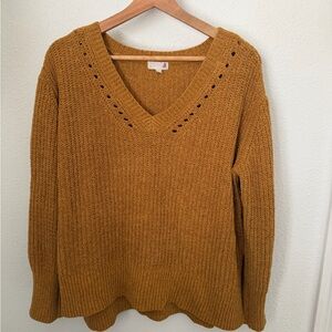 SO Women's V-Neck Sweater in Mustard